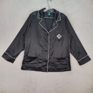 LAUREN RALPH LAUREN Black Monographed Satin Polka Dot Pajamas Unique Blouse Top